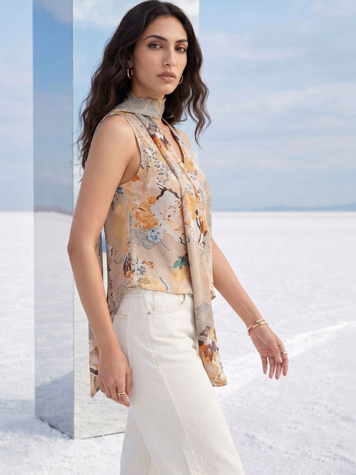 Mamicha Floral Print Satin Top