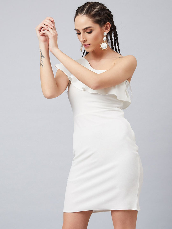Athena Women White Solid Knitted Bodycon Dress