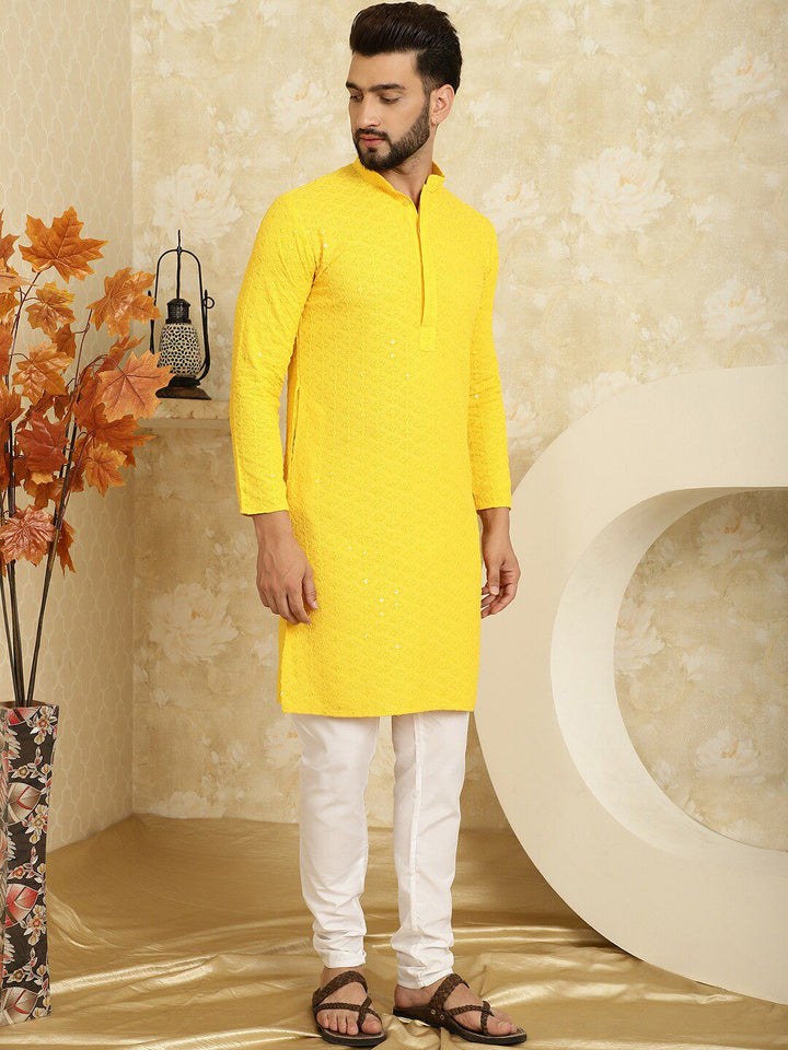 SOJANYA Ethnic Motifs Embroidered Sequined Pure Cotton Kurta with Churidar