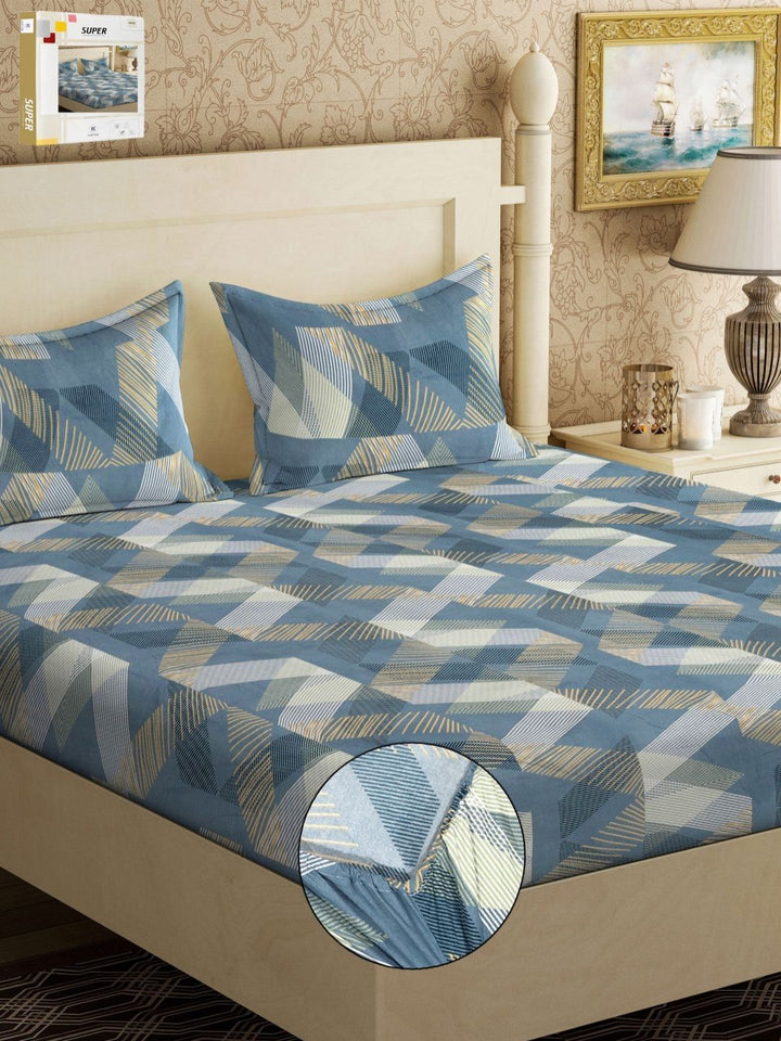 KLOTTHE Turquoise Blue 300 TC Fitted Double Bedsheet with 2 Pillow Covers-250 x 225 cm