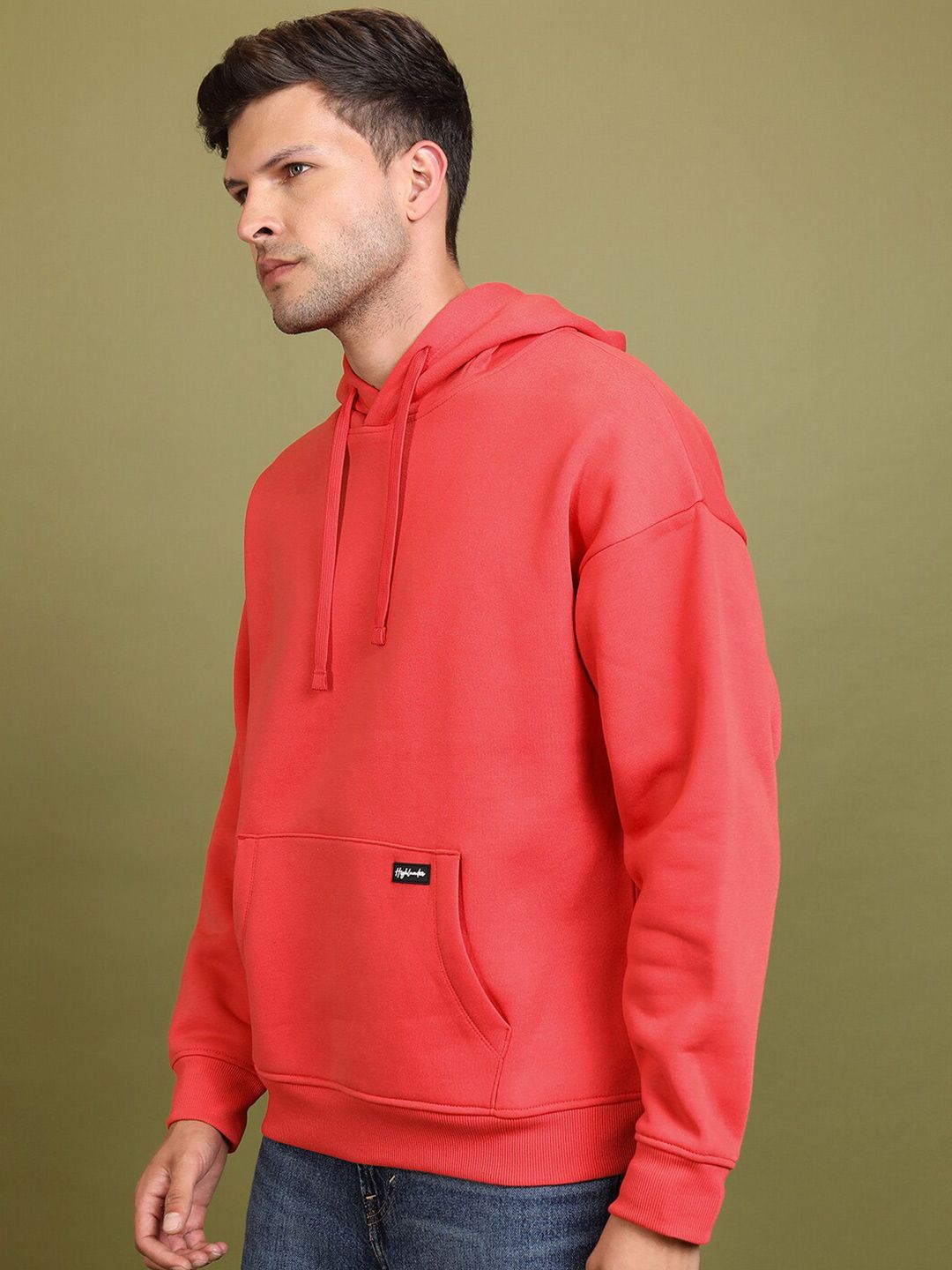 HIGHLANDER Red Hooded Drop Shoulder Sleeves Oversized Pullover Sweatshirt