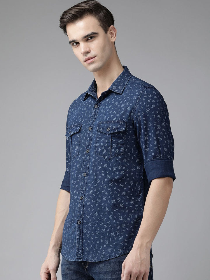 SPYKAR Men Pure Cotton Slim Fit Micro Ditsy Floral Printed Casual Shirt