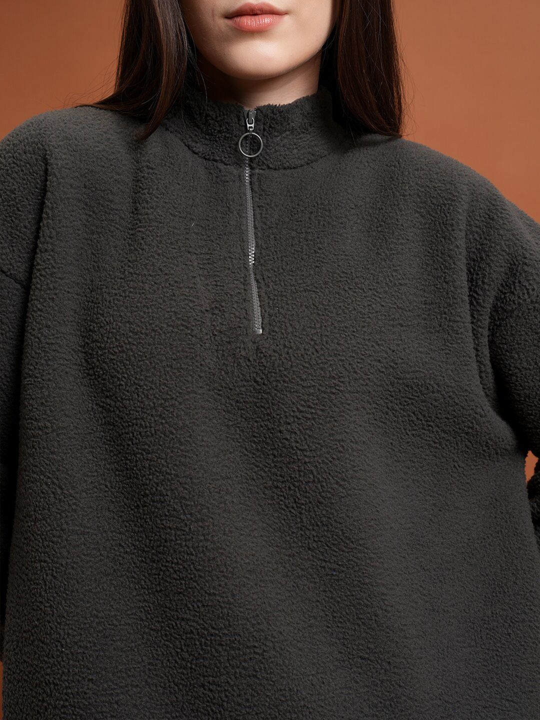 Tokyo Talkies Women Solid Drop-Shoulder Sleeves Oversized Sweatshirt