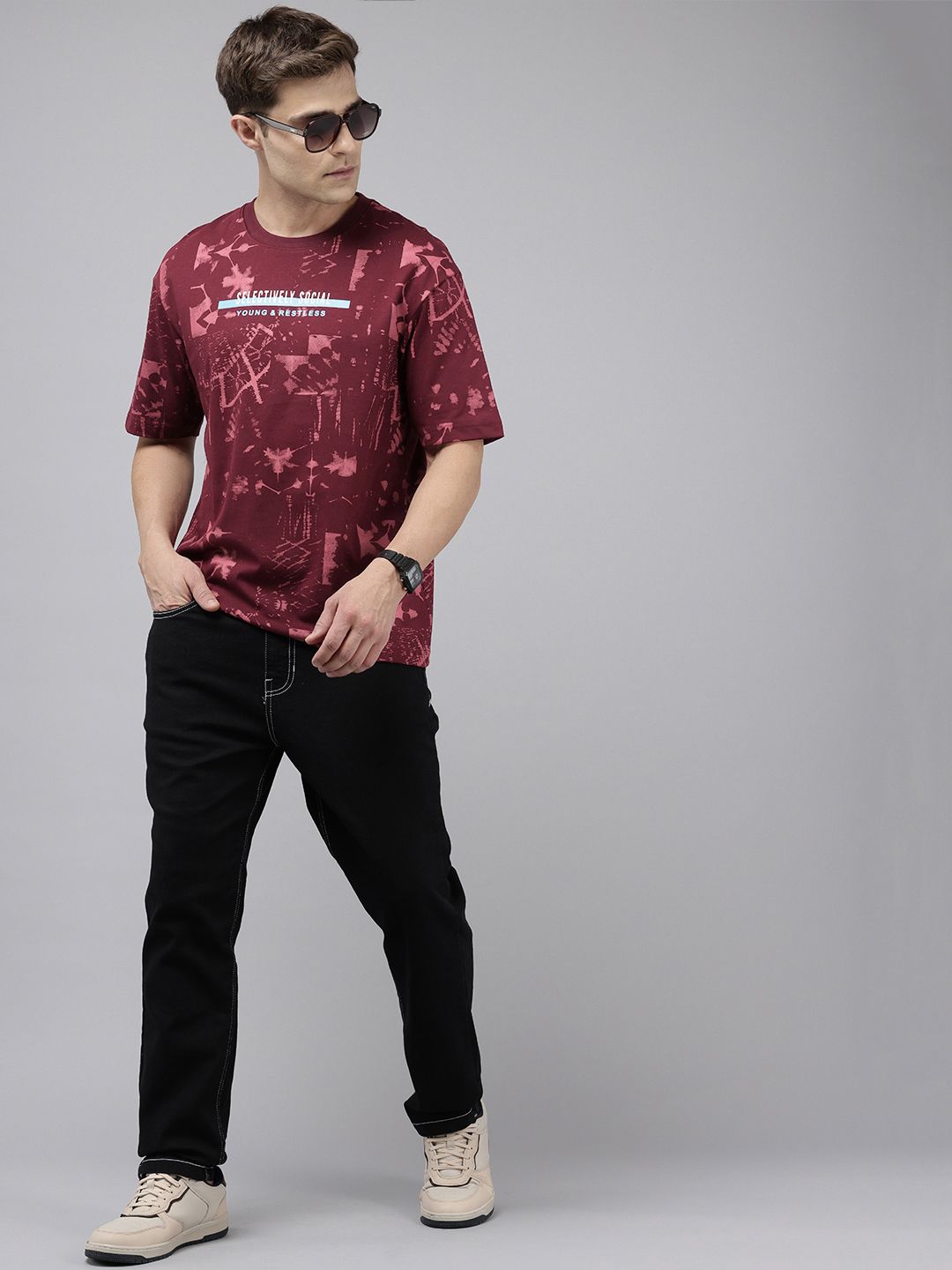 SPYKAR Oversized Fit Typography Printed T-shirt