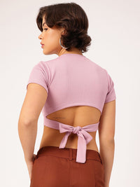 DressBerry Rebel Ribbed Tie-Up Back Crop Top
