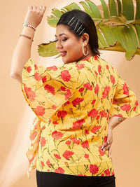 SASSAFRAS Curve Floral Printed Tie-Up Neck Ruffles Top