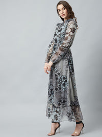 Athena Grey & Black Floral Printed Maxi Dress