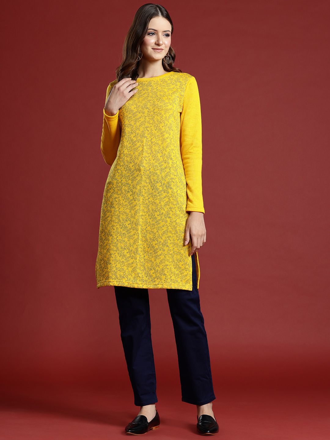 Anouk Floral Printed Winter Kurta
