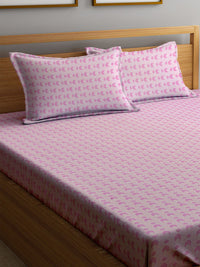 KLOTTHE Pink Geometric Cotton 300 TC King Fine Bedsheet with 2 Pillow Covers-98 x 87 inches