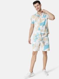 Campus Sutra Men White & Blue Tie & Dyed Co-ords
