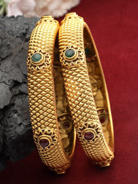 Set PANASH 2 gelang antik bertatah emas 24 CT bersalut emas