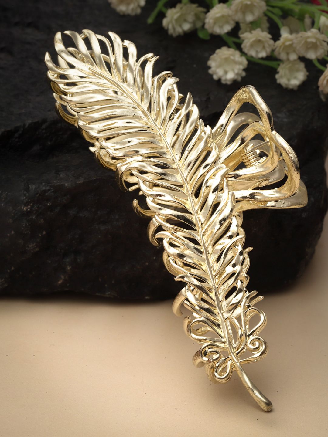 PANASH 18KT Gold Plated Stainless Steel Tarnish-Free Waterproof Embellished Claw Clip