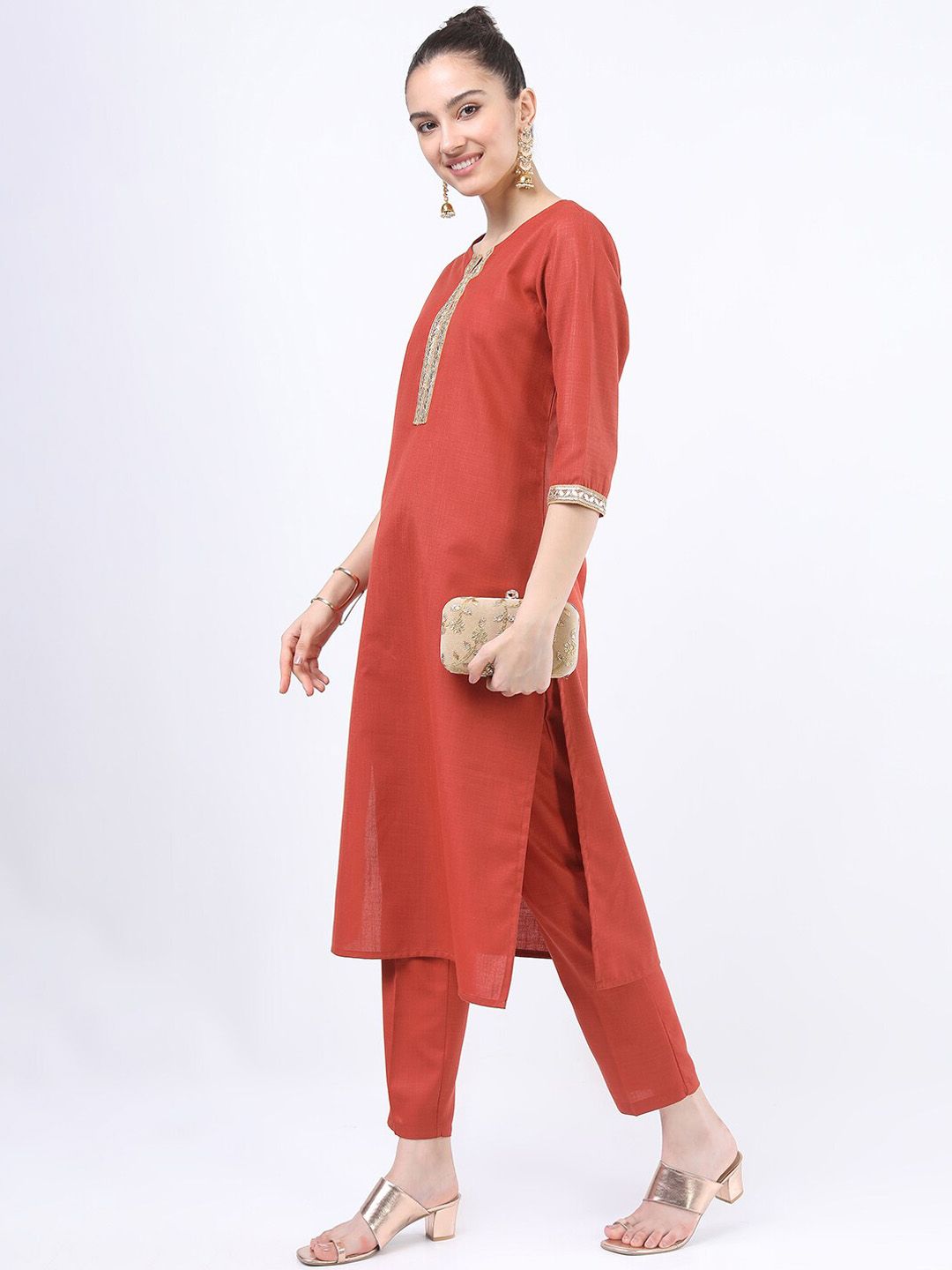 Vishudh Women Rust Gotta Patti Kurta with Trousers