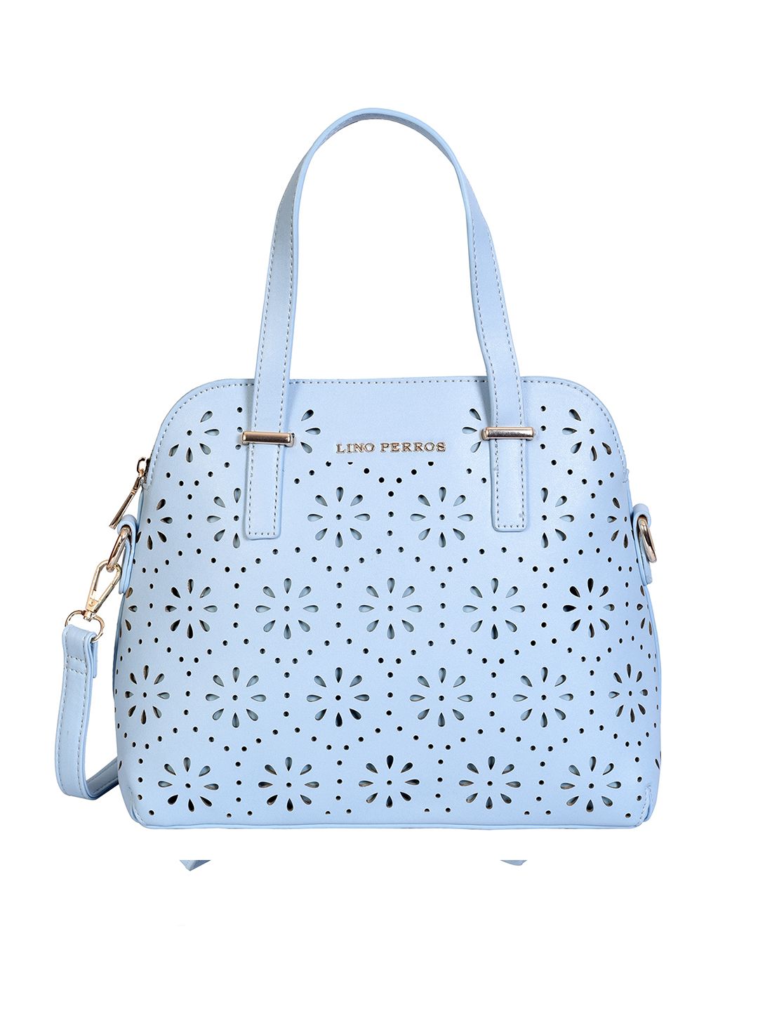 Lino Perros Blue Cut-Work Handheld Bag with Detachable Sling Strap