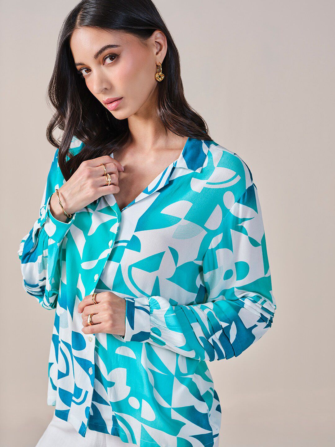 AND Geometric Print Shirt Style Top