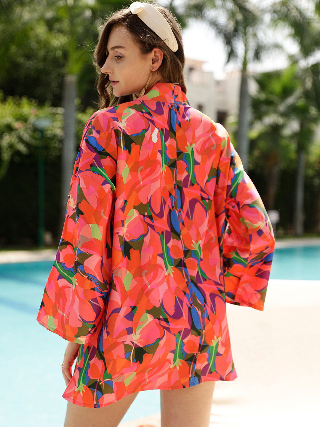 STREET 9 Orange Floral Printed Swimwear Cover Up Top