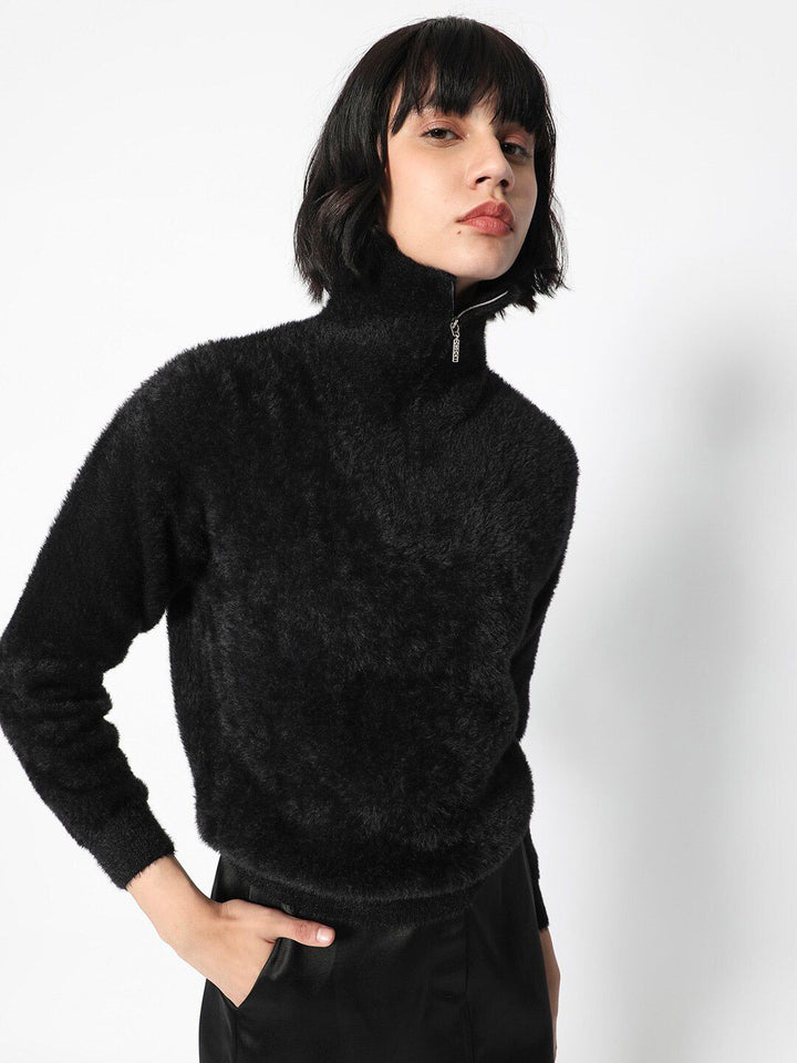 RAREISM Henley Neck Faux Fur Pullover
