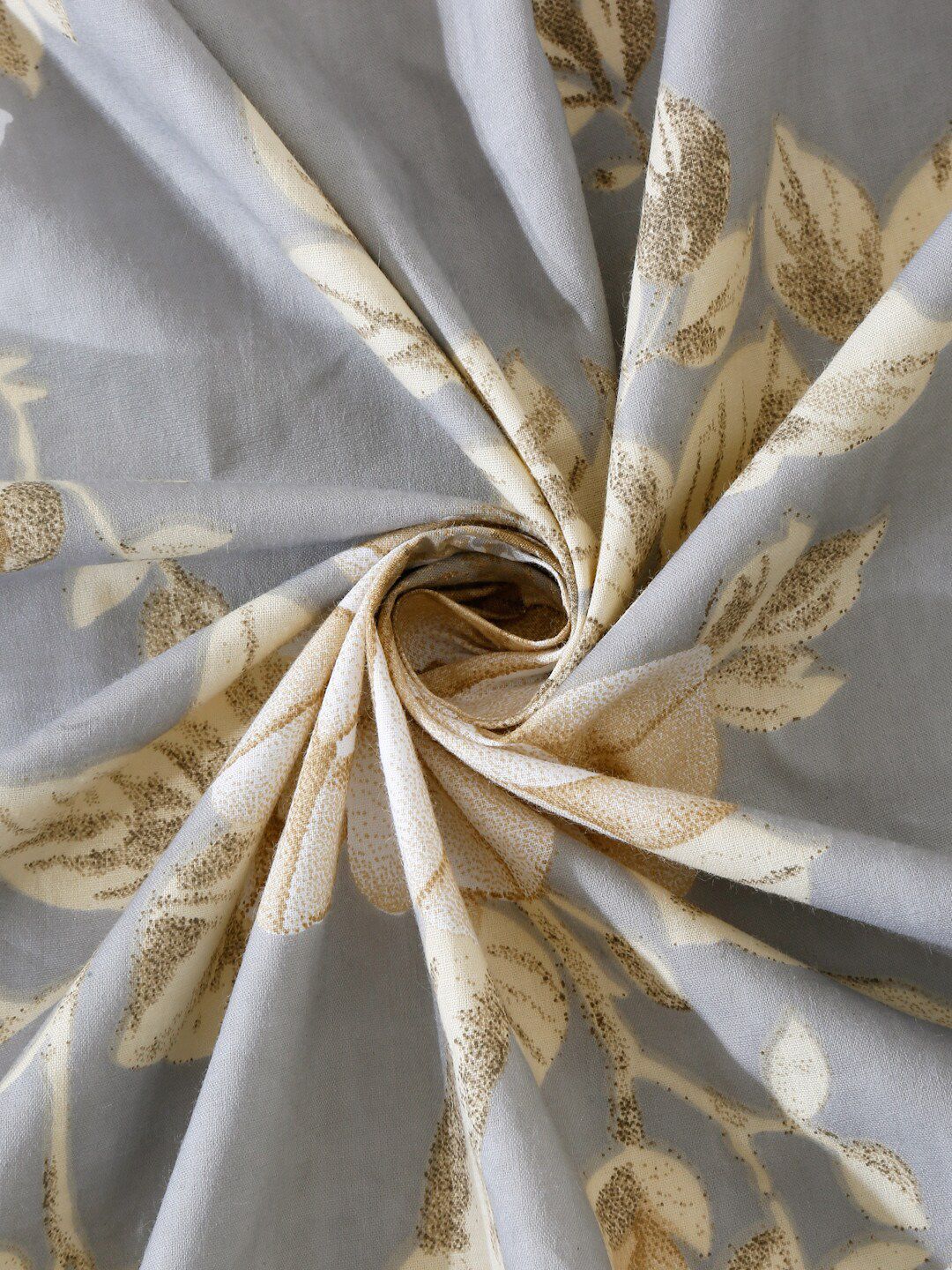 KLOTTHE Grey & Beige Floral 400TC Cotton Super King Bedsheet With 2 Pillow Covers