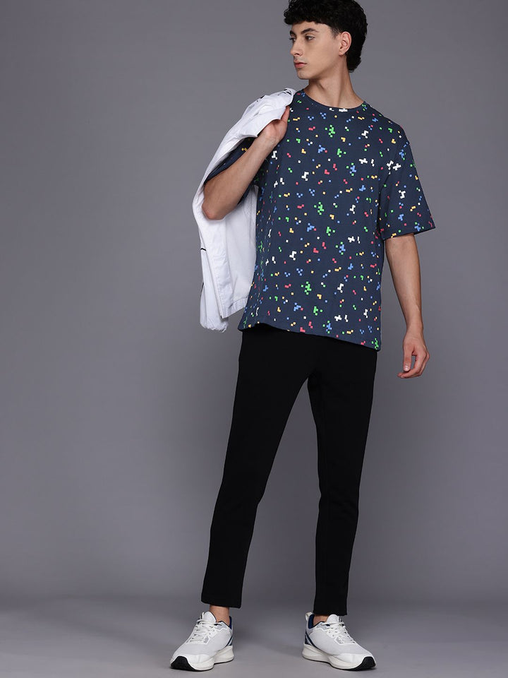 HRX by Hrithik Roshan Geometric Printed Drop-Shoulder Sleeves Pure Cotton T-shirt