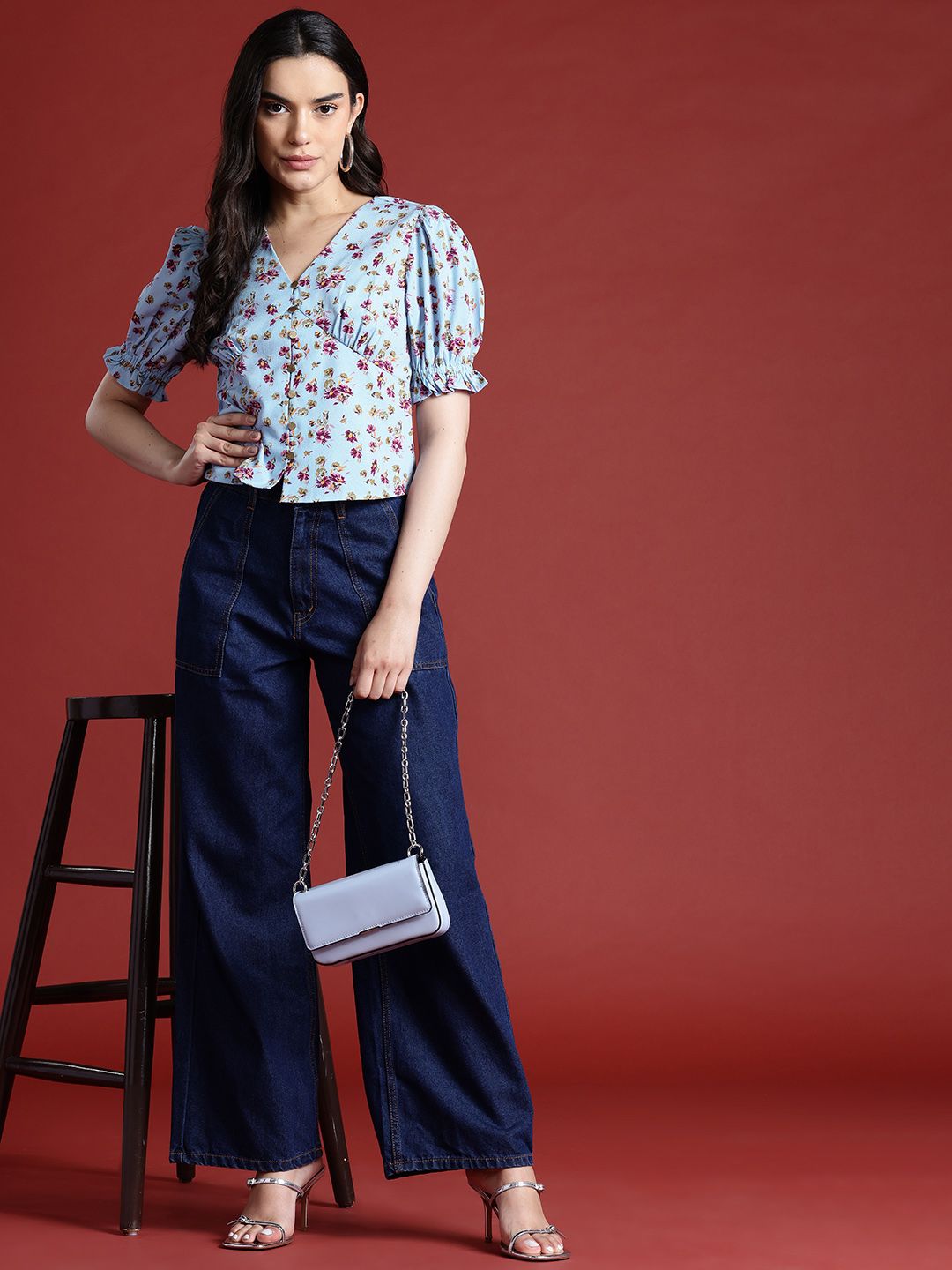 all about you Floral Print Puff Sleeves Empire Top