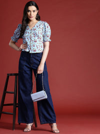 all about you Floral Print Puff Sleeves Empire Top