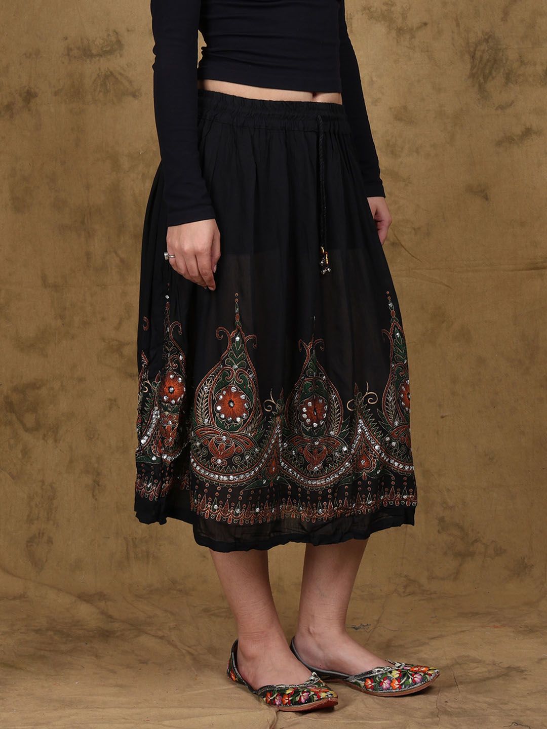 Exotic India Embellished A-Line Mini Skirt