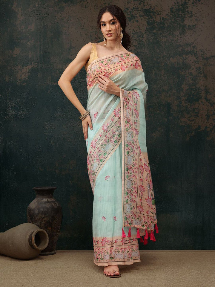 Floral Chanderi Saree With Tassels