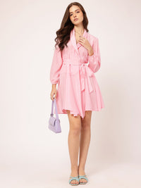 DressBerry Glow & Glam Shawl Collar Puff Sleeve Wrap Belted Mini Dress