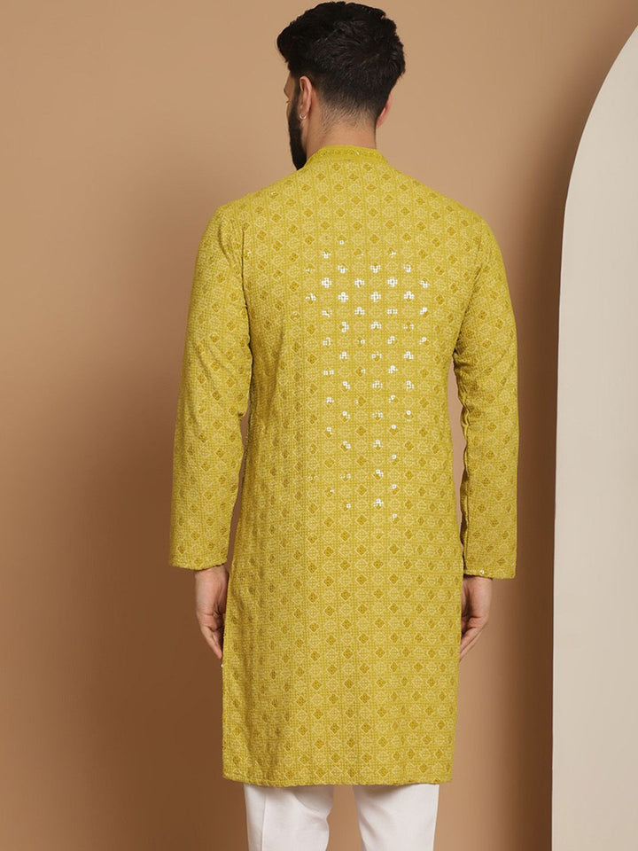 Anouk Men Green Ethnic Motifs Thread Work Kurta