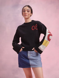DressBerry Typography Colourblocked Flared Sleeve Pullover