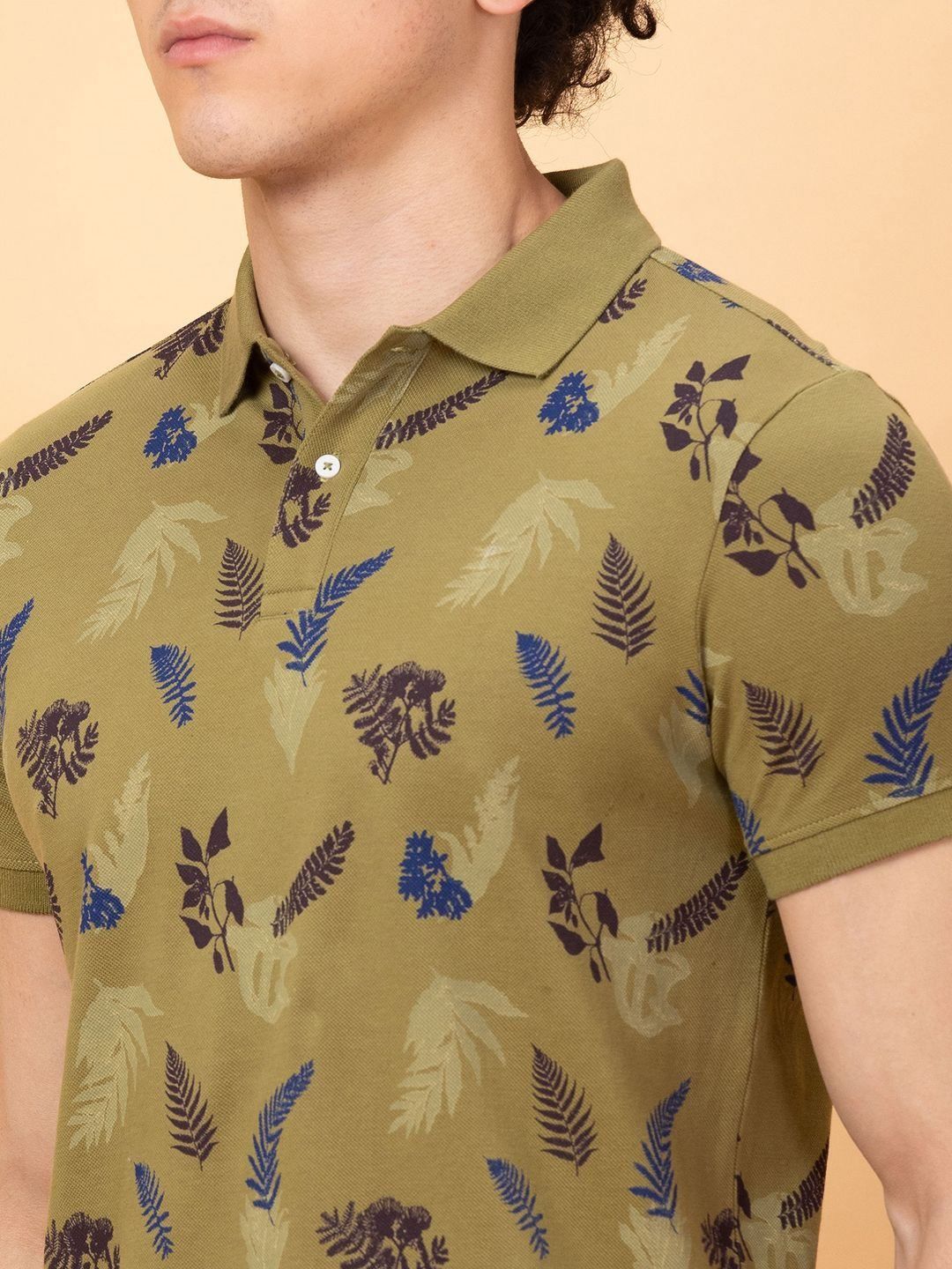 Being Human Men Floral Printed Polo Collar Applique T-shirt