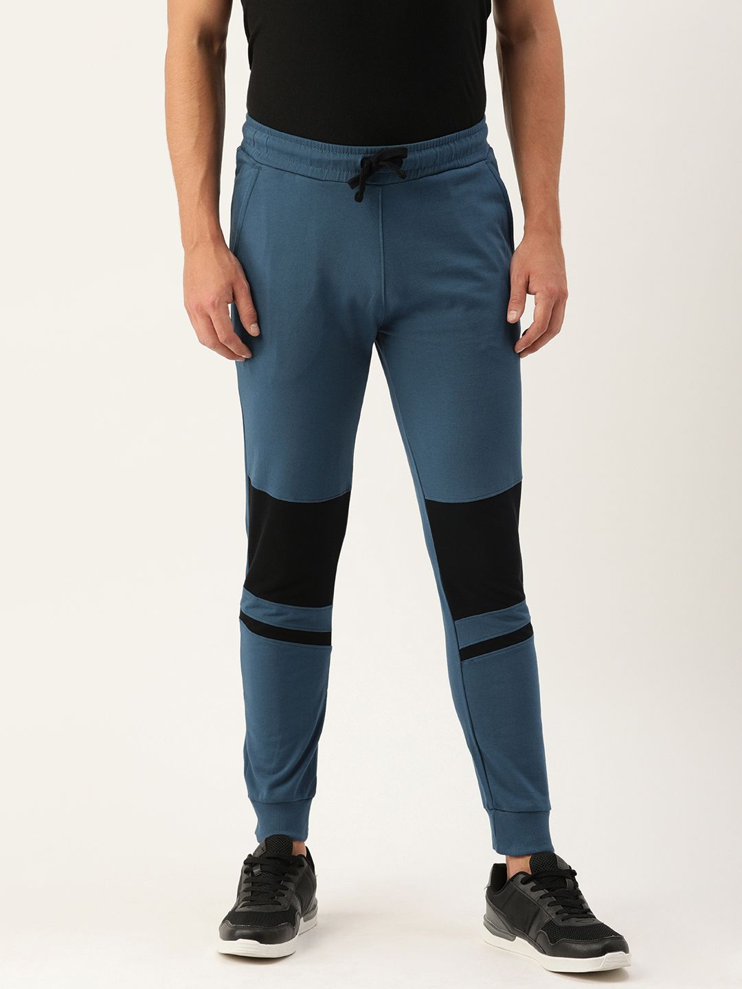 The Indian Garage Co Men Teal Blue & Black Colorblocked Joggers
