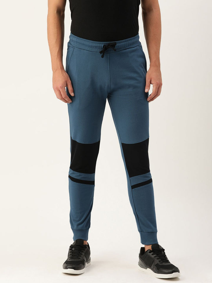 The Indian Garage Co Men Teal Blue & Black Colorblocked Joggers