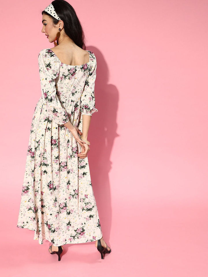 Berrylush Beige & Pink Floral Maxi Dress