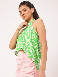 DressBerry Festival Vibes Printed Halter Neck High-Low Top