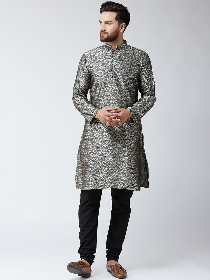 SOJANYA Men Off-White & Black Woven Design Straight Kurta