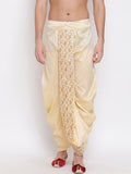 VASTRAMAY Men Beige & Gold-Coloured Embroidered Silk Dhoti