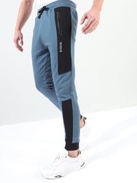The Indian Garage Co Men Teal Blue & Black Colourblocked Slim-Fit Joggers