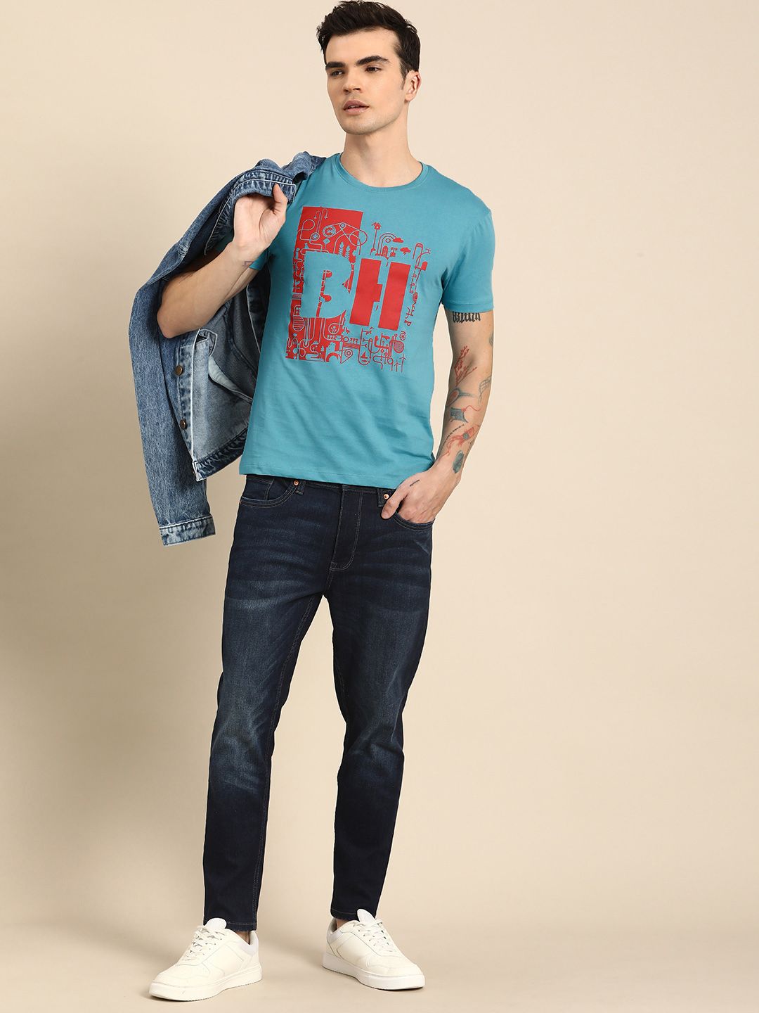 Being Human Men Graphic & Brand Logo Print Pure Cotton T-shirt
