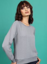 Tokyo Talkies Grey Self Design Long Sleeves Pullover