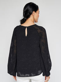 AND Self Design Puff Sleeves Top
