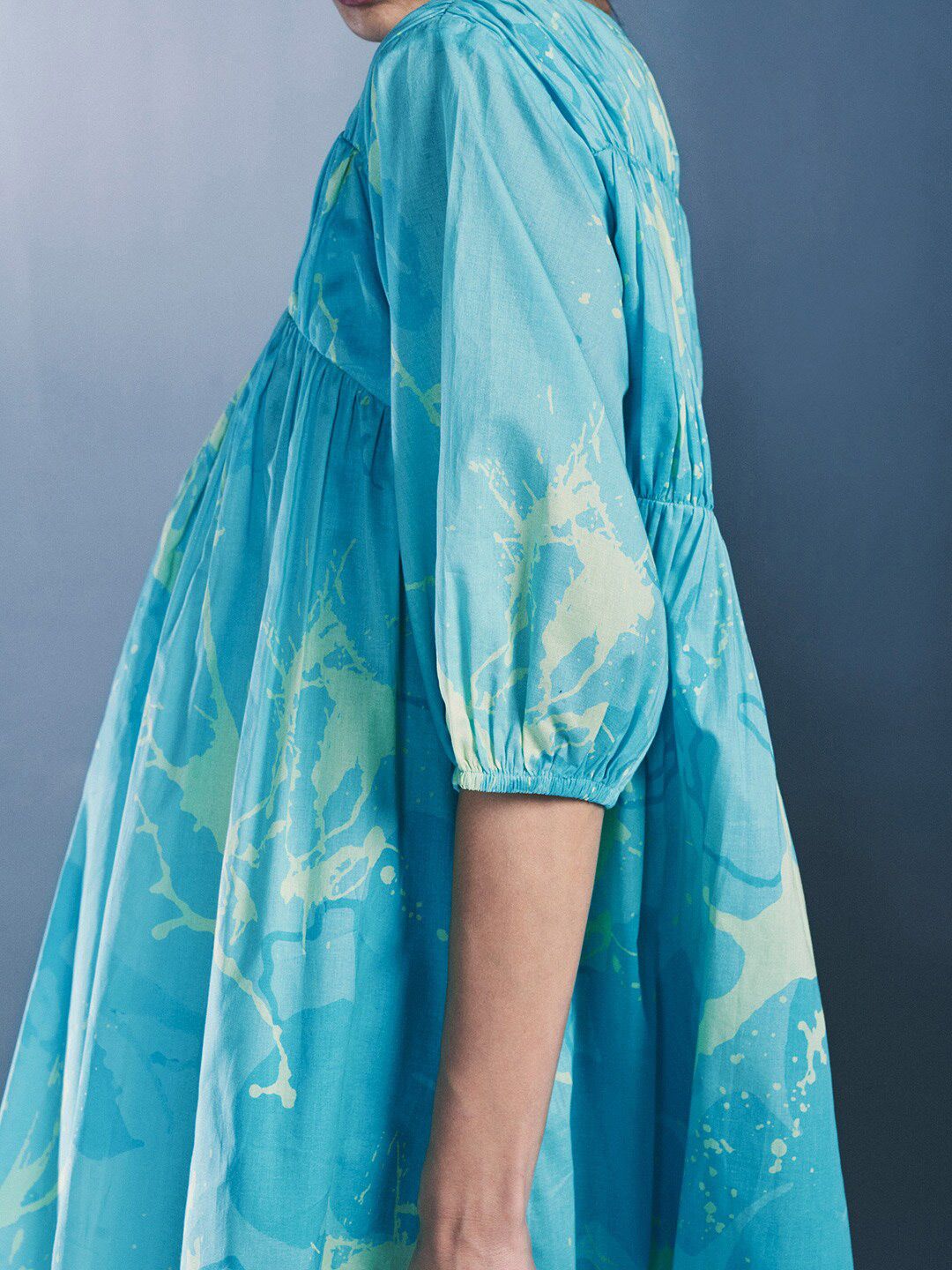 AND Floral Printed Puff Sleeve Pure Cotton A-Line Dress