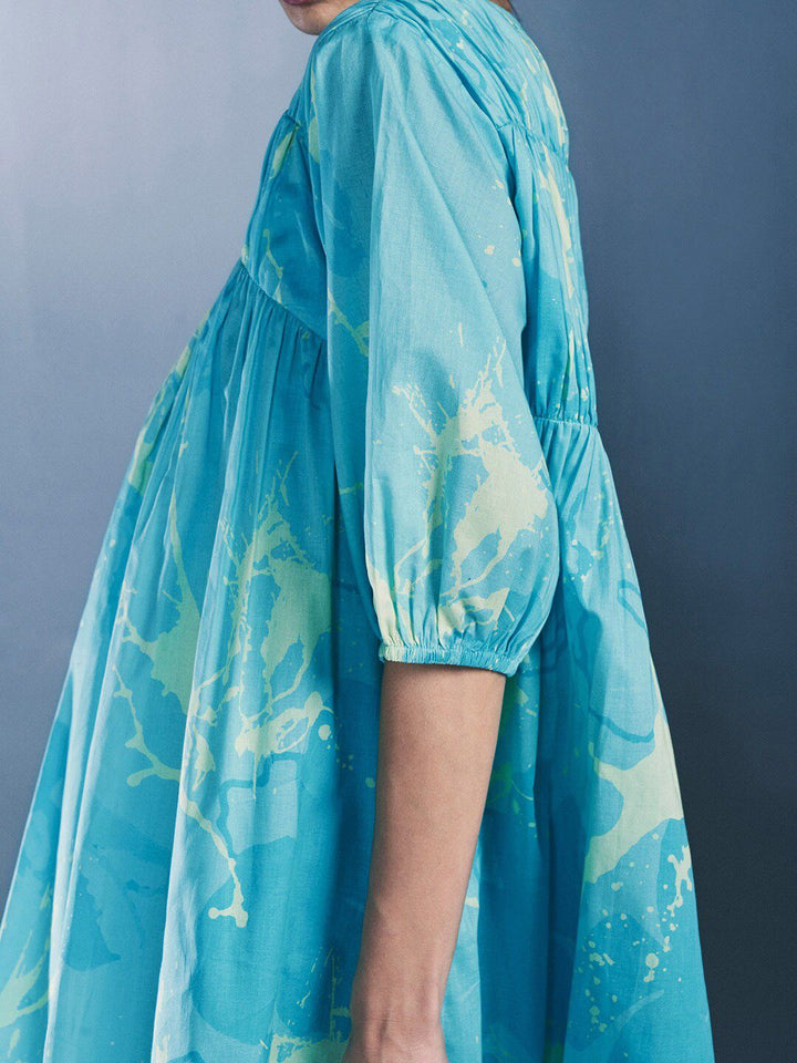AND Floral Printed Puff Sleeve Pure Cotton A-Line Dress