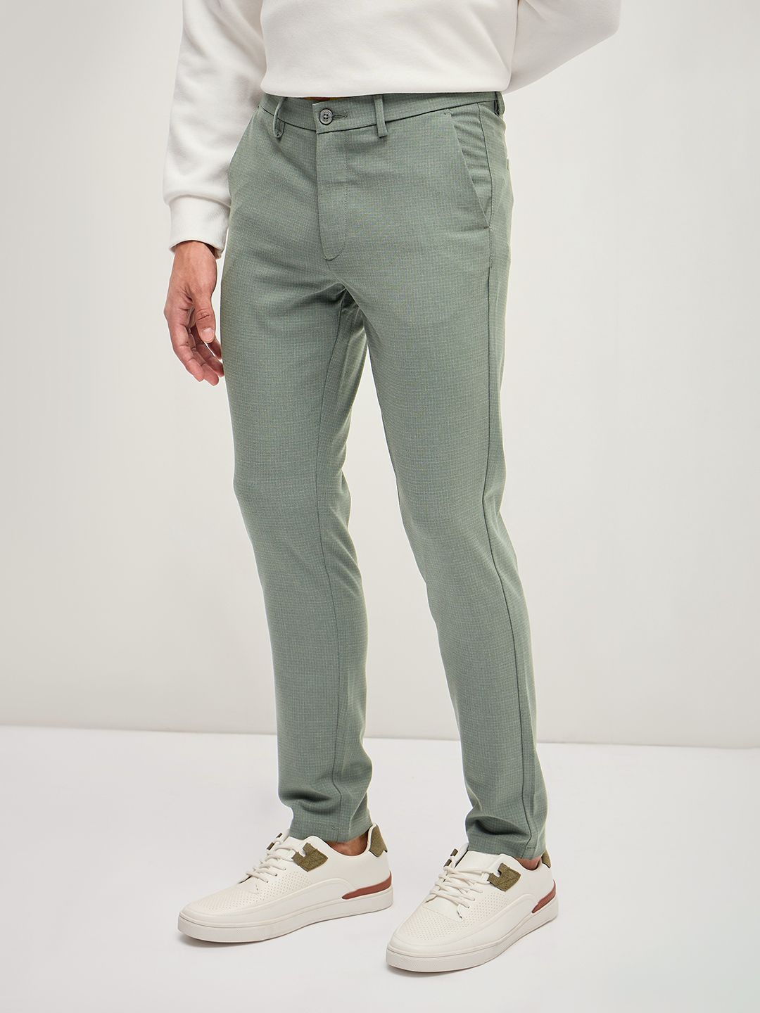 THE BEAR HOUSE Men Solid 4 Way Stretch Slim Fit Formal Trouser