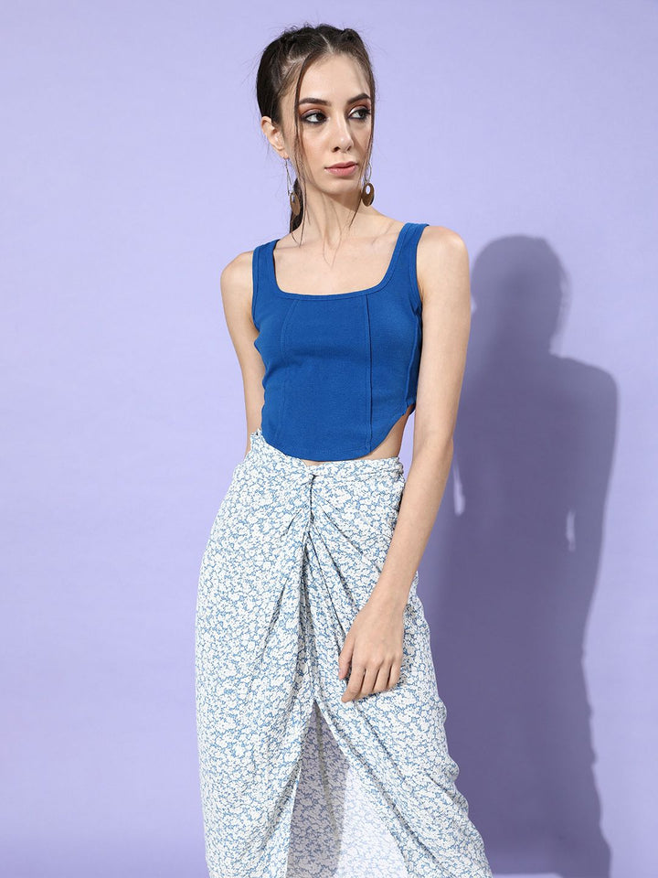 STREET 9 Woman Stunning Blue Solid Cropped Top