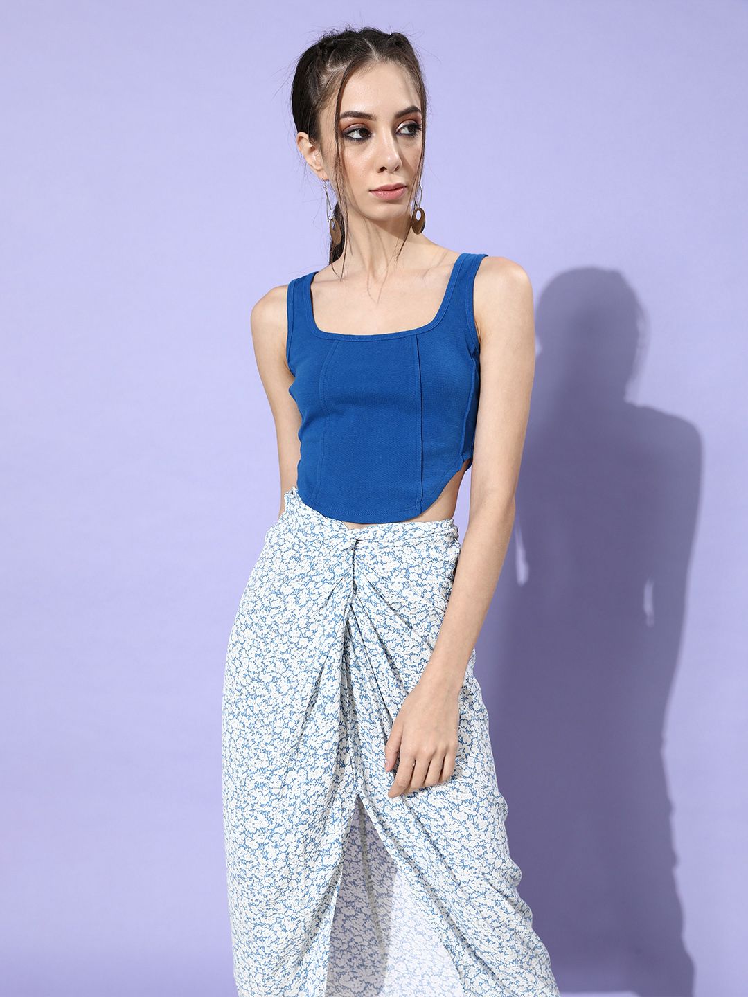 STREET 9 Woman Stunning Blue Solid Cropped Top