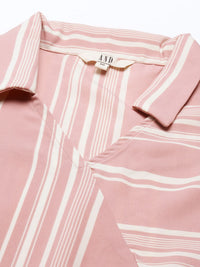 AND Pink & White Striped Fit & Flare Dress