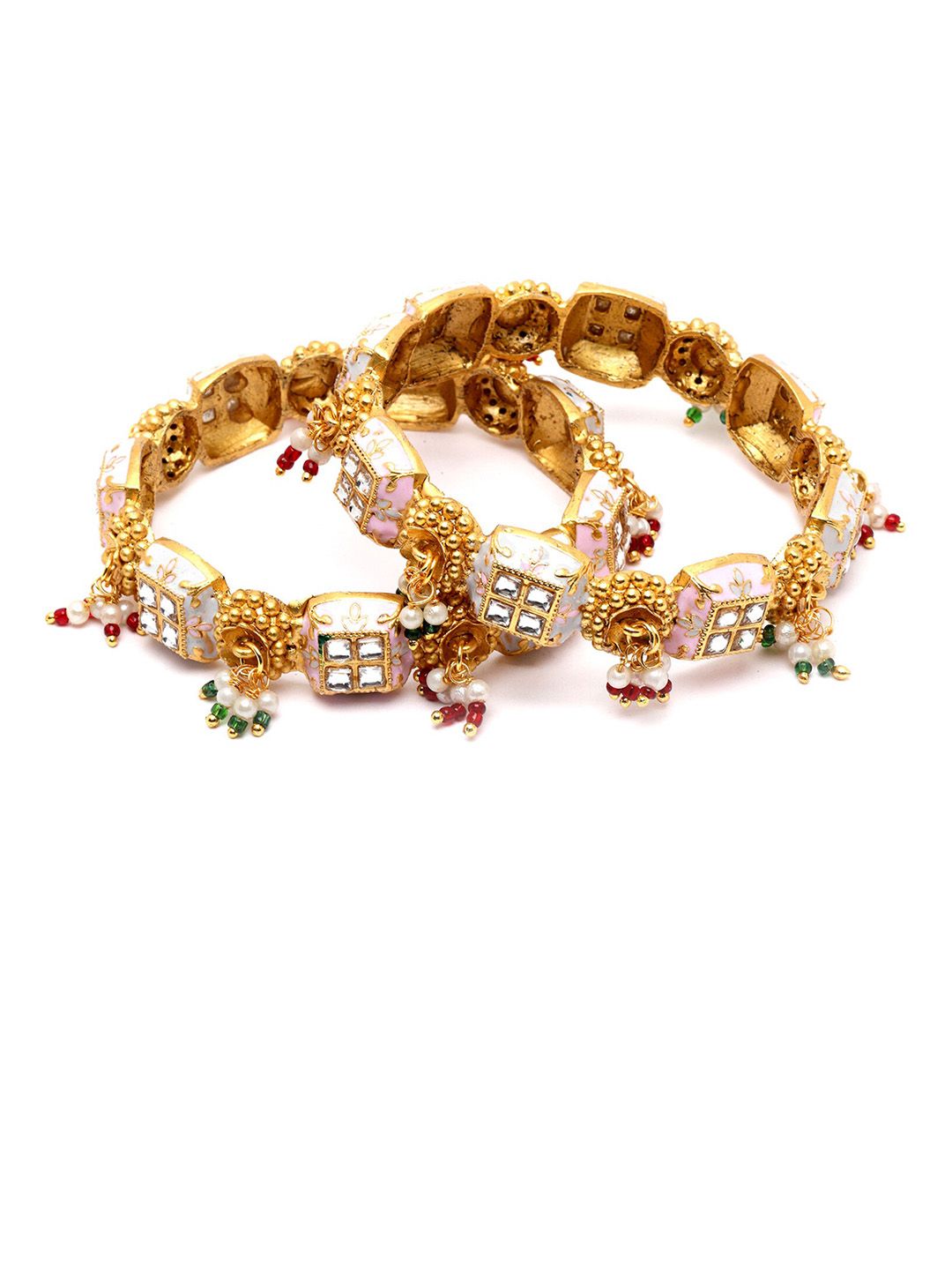 KARATCART Set Of 2 Gold-Plated Stone Studded Bangles