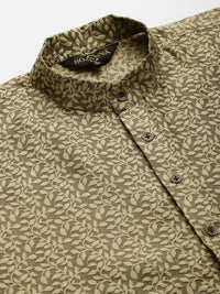 SOJANYA Lelaki Beige Self Design Jacquard Silk Kurta with Churidar & Nehru Jacket