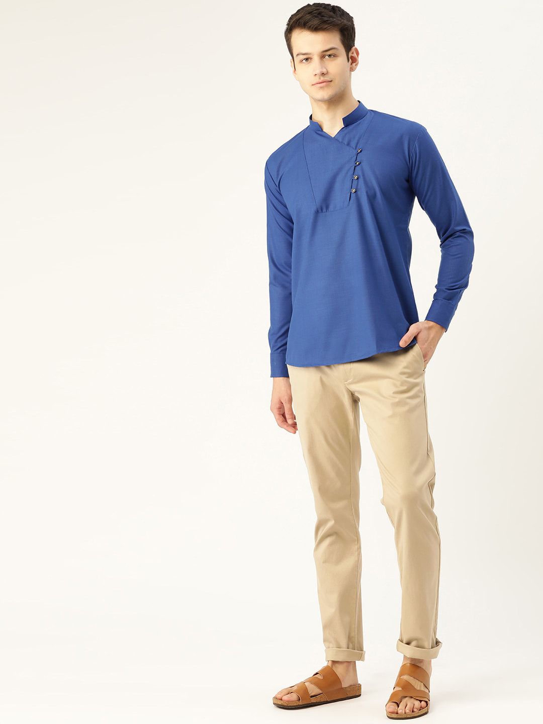 SOJANYA Men Blue Solid Straight Kurta